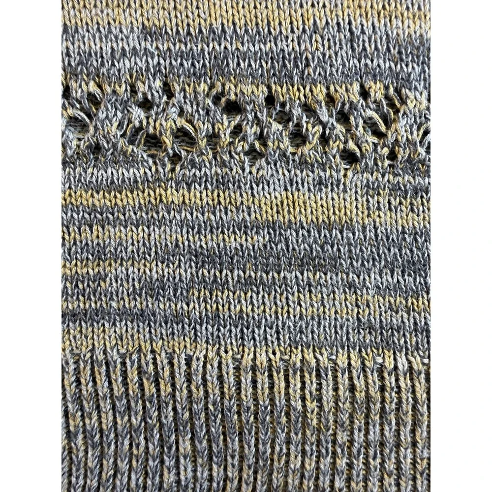 Heather B Marled Cotton Open Knit Sweater XS Gray Mustard Boho Textured Pullover